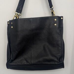 Classic Black Leather Shoulder Bag with Gold Hardware
